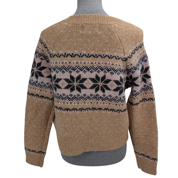 Gorpcore Cozy Chunky Outdoors Tan Pink Black Fair Isle Snowflake S Sweater NWT - Picture 3 of 13